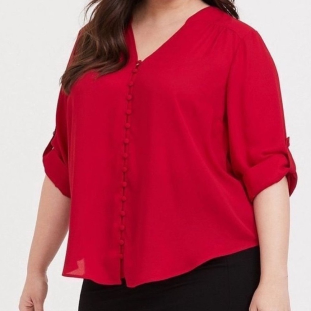 TORRID | NWT RED “HARPER” 3/4 SLEEVE BLOUSE